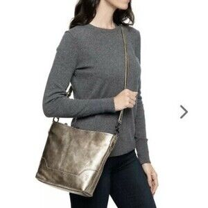Frye Melissa Hobo Style Small Champagne Metallic Leather Crossbody Bag Purse